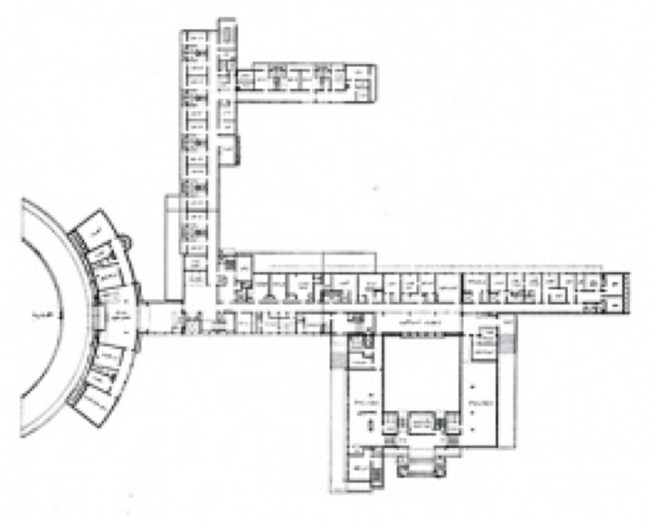 Heliopolis Hospital – First-floor plan. Image: © Ahmed Zeitoun, via the Arab Architecture database